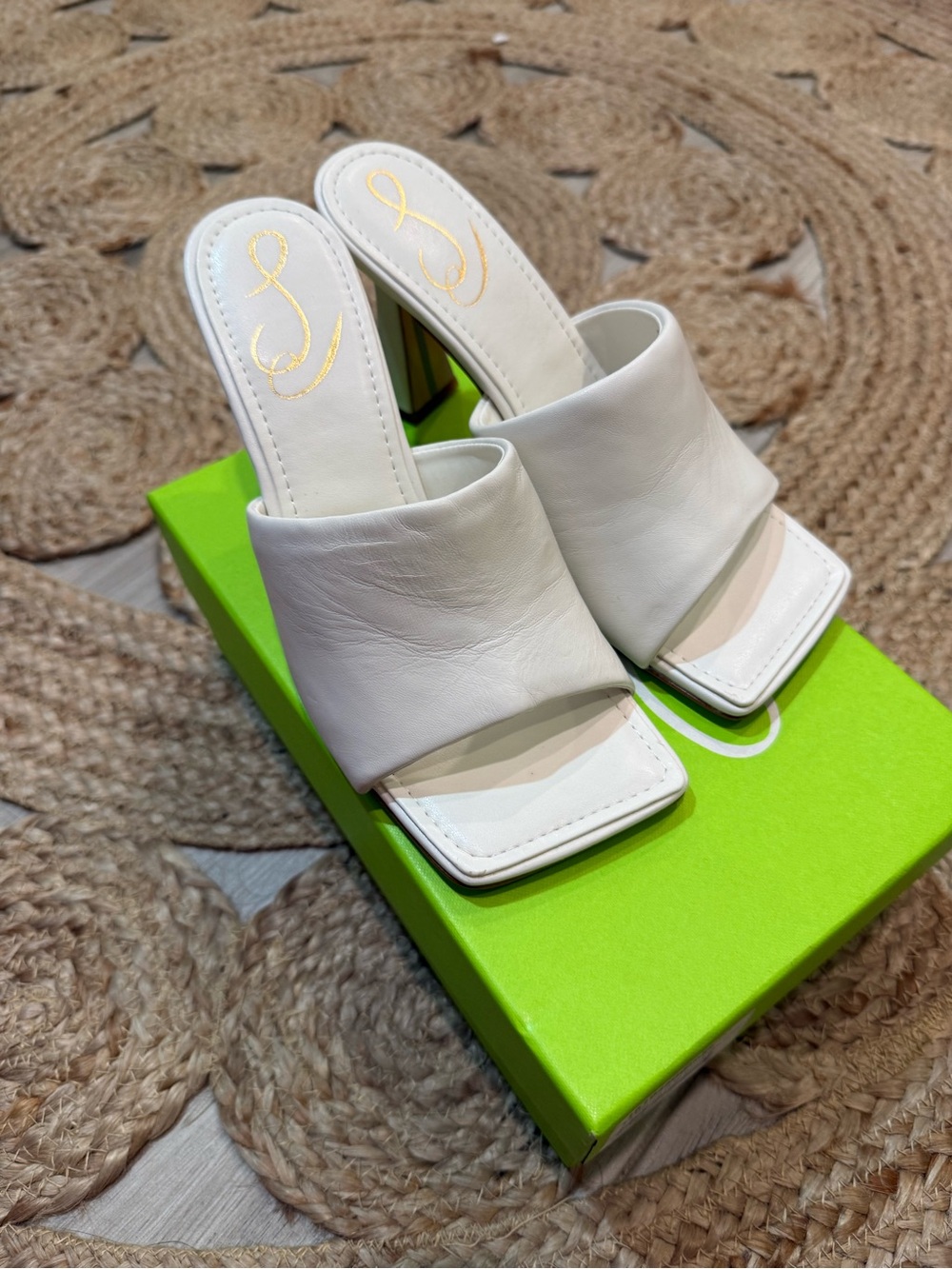 Sam Edelman White Leather Square-Toe Slide Heels - Women